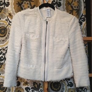 Diane Von Furstenberg Silk Eyelash Fringe Cropped Jacket Size 4